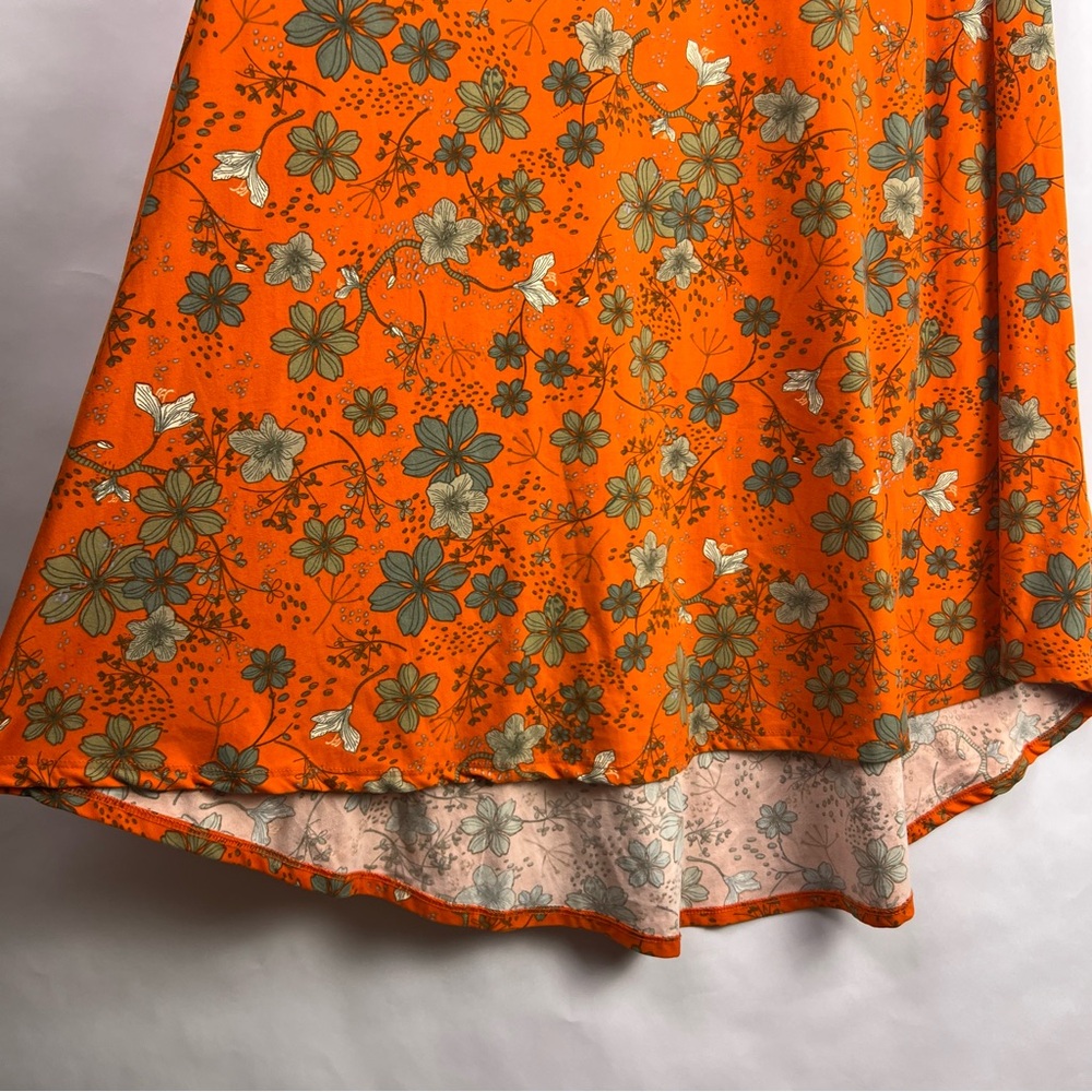LuLaRoe Carly Dress Orange Floral High-Low Hem Stretch Knit XS Casual Boho - Picture 7 of 10